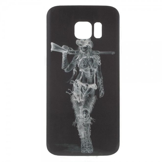 Samsung Galaxy S7 Elastische Plastik Cover Hülle mit süssem Girl und Gewehr