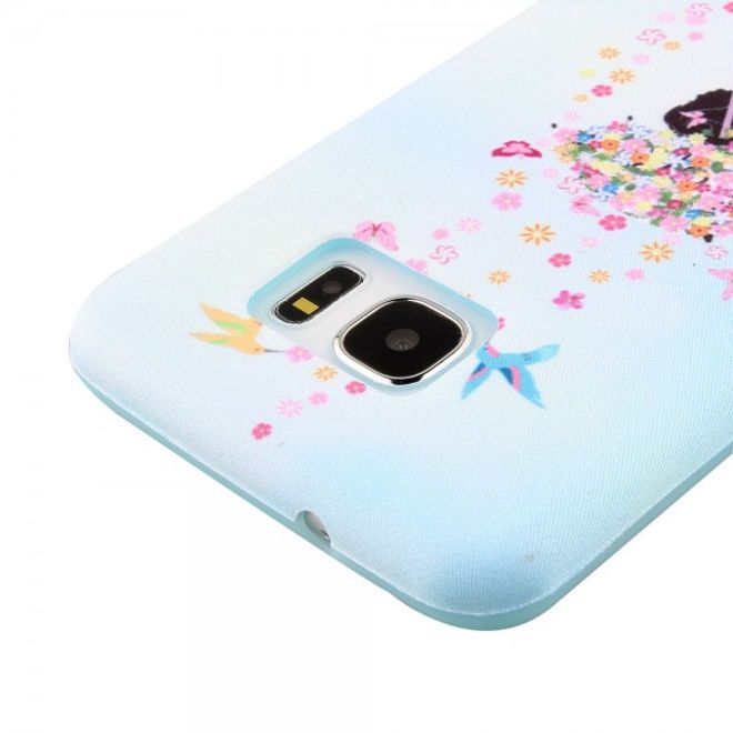 Samsung Galaxy S7 Elastische Silikon Case Hülle mit stoffartiger Oberfläche und Frau mit Schirm