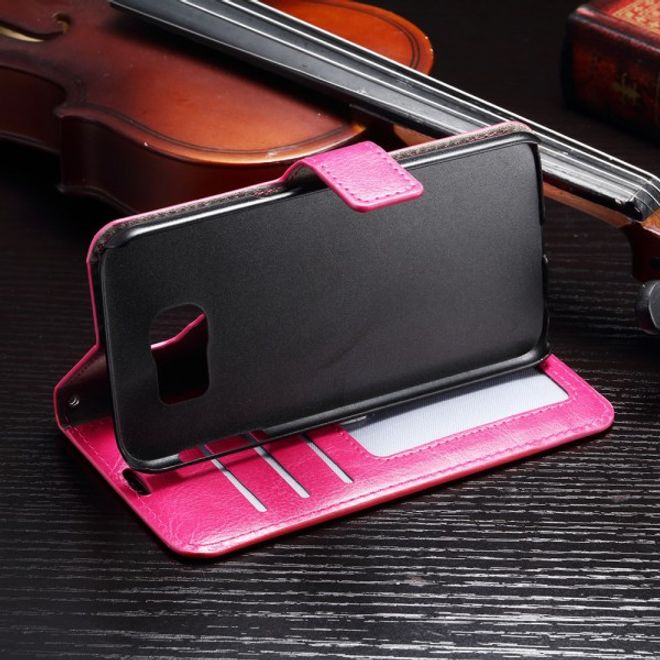 Samsung Galaxy S7 Elegante Crazy Horse Cover Handyhülle mit Kreditkartenslots - rosa