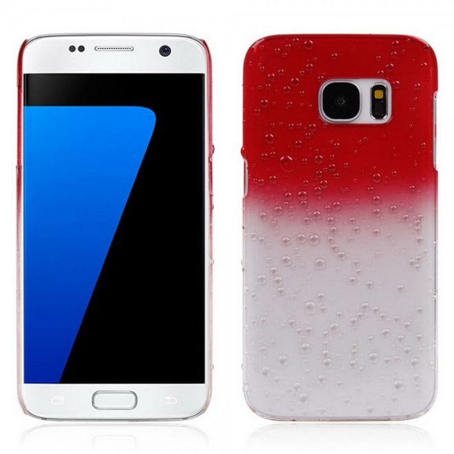 Samsung Galaxy S7 Hart Plastik Case Hülle mit Farbverlauf und Regentropfen - rot