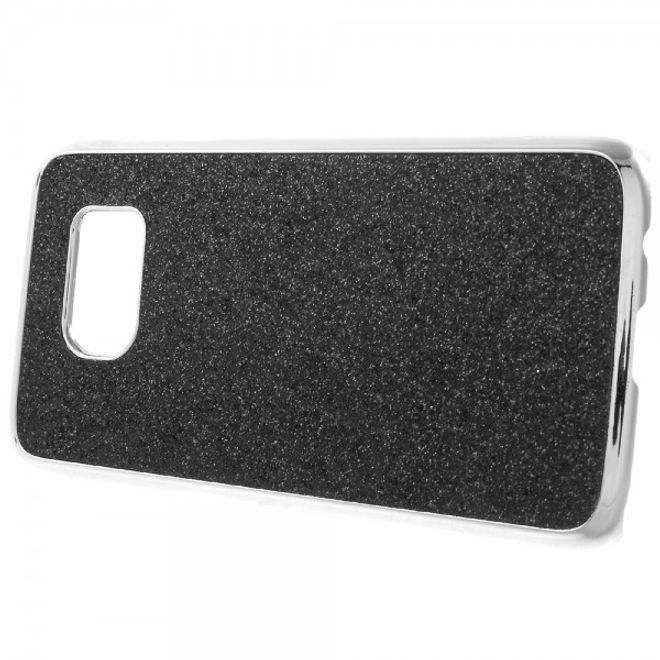 Samsung Galaxy S7 Hart Plastik Case Hülle mit lederartiger Oberfläche und Glitzerstaub - schwarz