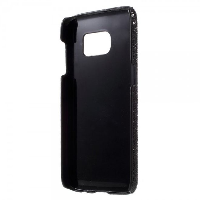 Samsung Galaxy S7 Hart Plastik Case Hülle mit lederartiger und glitzernder Oberfläche - schwarz