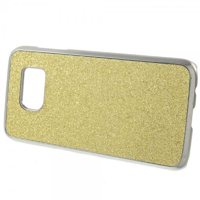 Samsung Galaxy S7 Hart Plastik Case Hülle mit lederartiger Oberfläche und Glitzerstaub - gold