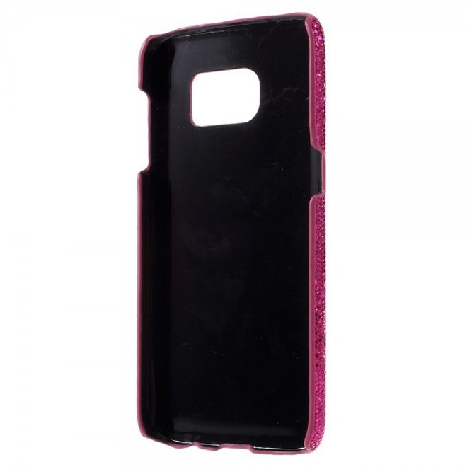 Samsung Galaxy S7 Hart Plastik Case Hülle mit lederartiger und glitzernder Oberfläche - rosa