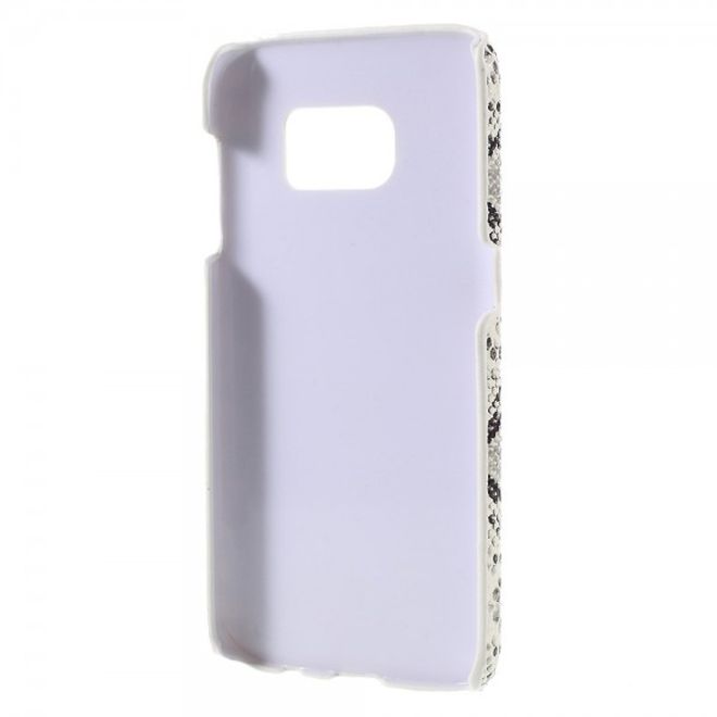 Samsung Galaxy S7 Hart Plastik Case Hülle mit lederartiger Oberfläche und Schlangenmuster - weiss