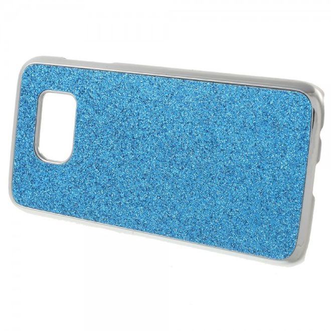 Samsung Galaxy S7 Hart Plastik Case Hülle mit lederartiger Oberfläche und Glitzerstaub - blau