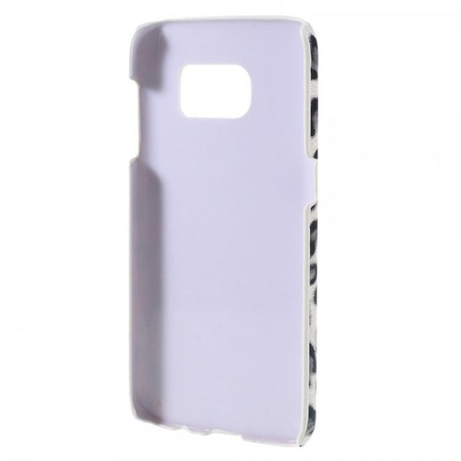 Samsung Galaxy S7 Hart Plastik Case Hülle mit lederartiger Oberfläche und Leopardmuster - weiss