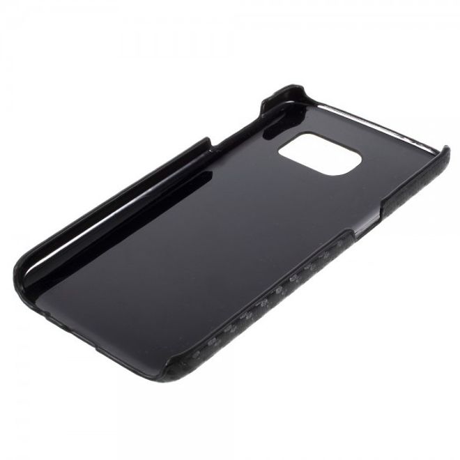 Samsung Galaxy S7 Hart Plastik Case Hülle mit lederartiger Oberfläche und Karbonmuster - schwarz