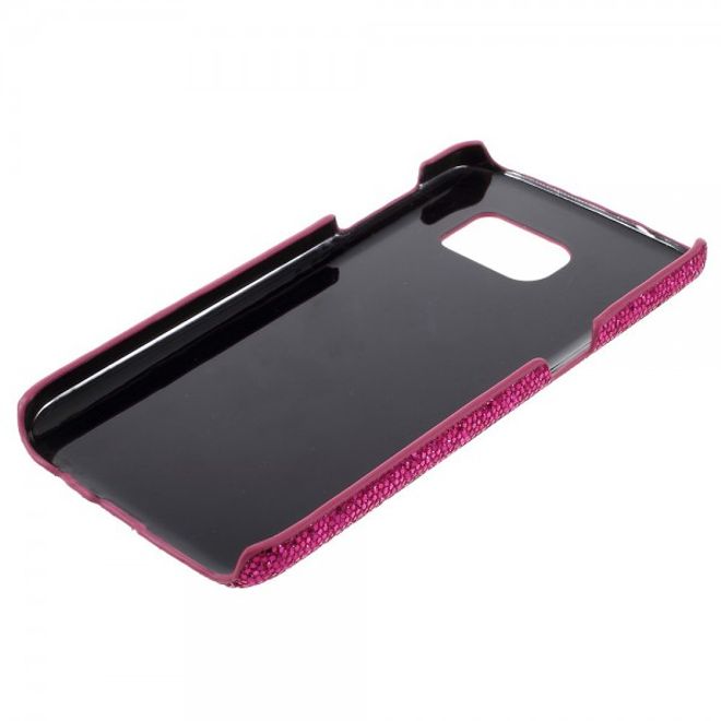 Samsung Galaxy S7 Hart Plastik Case Hülle mit lederartiger und glitzernder Oberfläche - rosa