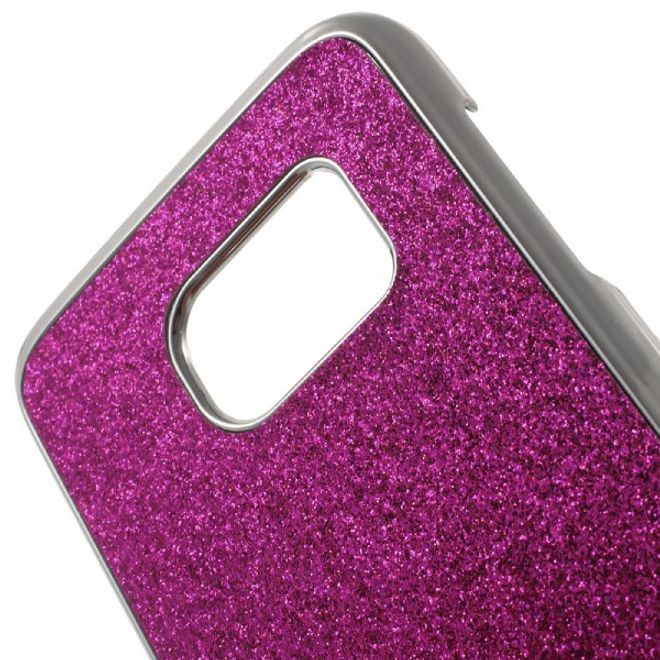 Samsung Galaxy S7 Hart Plastik Case Hülle mit lederartiger Oberfläche und Glitzerstaub - rosa