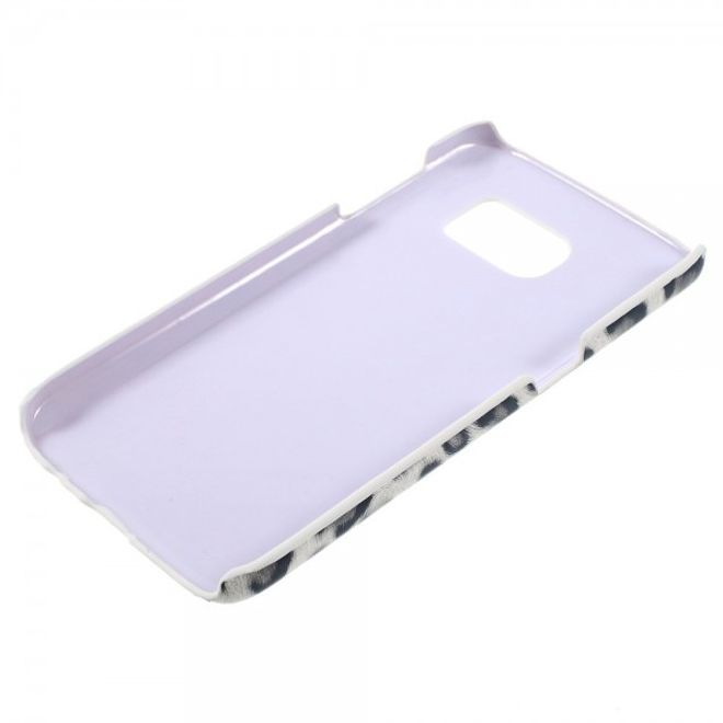 Samsung Galaxy S7 Hart Plastik Case Hülle mit lederartiger Oberfläche und Leopardmuster - weiss