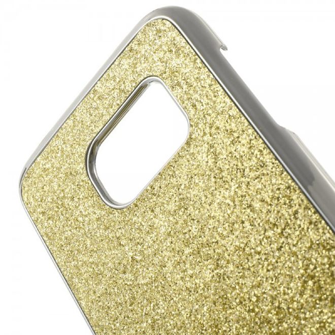 Samsung Galaxy S7 Hart Plastik Case Hülle mit lederartiger Oberfläche und Glitzerstaub - gold