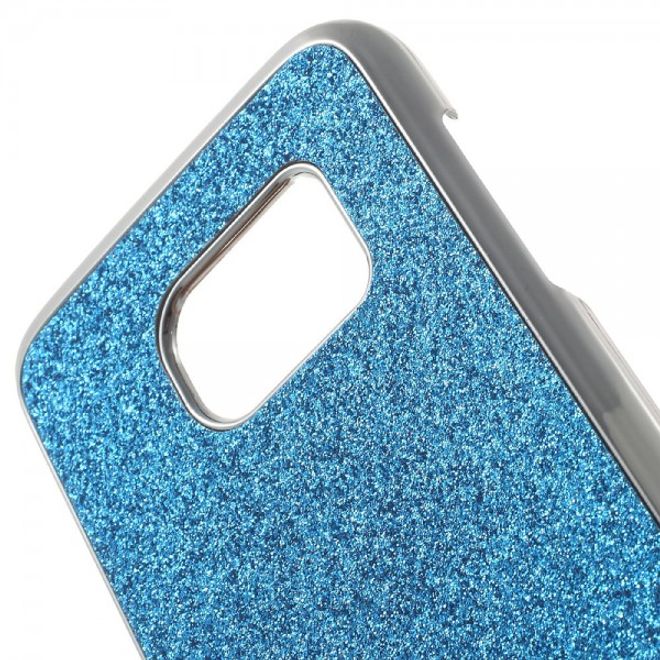 Samsung Galaxy S7 Hart Plastik Case Hülle mit lederartiger Oberfläche und Glitzerstaub - blau