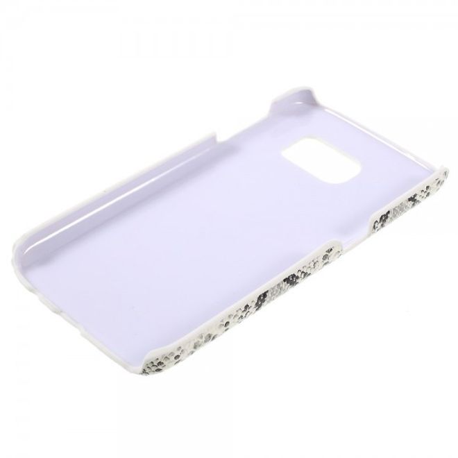 Samsung Galaxy S7 Hart Plastik Case Hülle mit lederartiger Oberfläche und Schlangenmuster - weiss