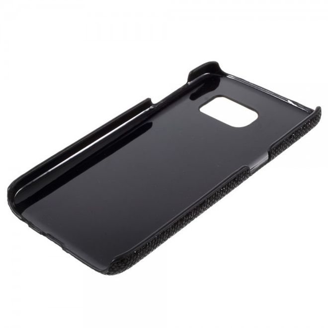 Samsung Galaxy S7 Hart Plastik Case Hülle mit lederartiger und glitzernder Oberfläche - schwarz