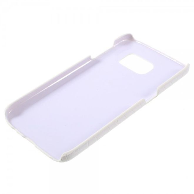 Samsung Galaxy S7 Hart Plastik Case Hülle mit lederartiger Oberfläche und Krokodilmuster - weiss