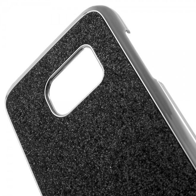 Samsung Galaxy S7 Hart Plastik Case Hülle mit lederartiger Oberfläche und Glitzerstaub - schwarz