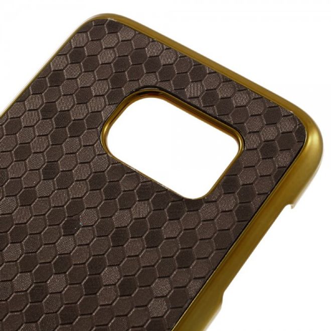 Samsung Galaxy S7 Hart Plastik Case Hülle mit lederartiger Oberfläche und Fussballmuster - kaffeefarben