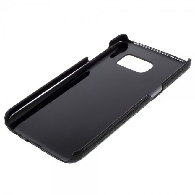 Samsung Galaxy S7 Hart Plastik Case Hülle mit lederartiger Oberfläche und Krokodilmuster - schwarz