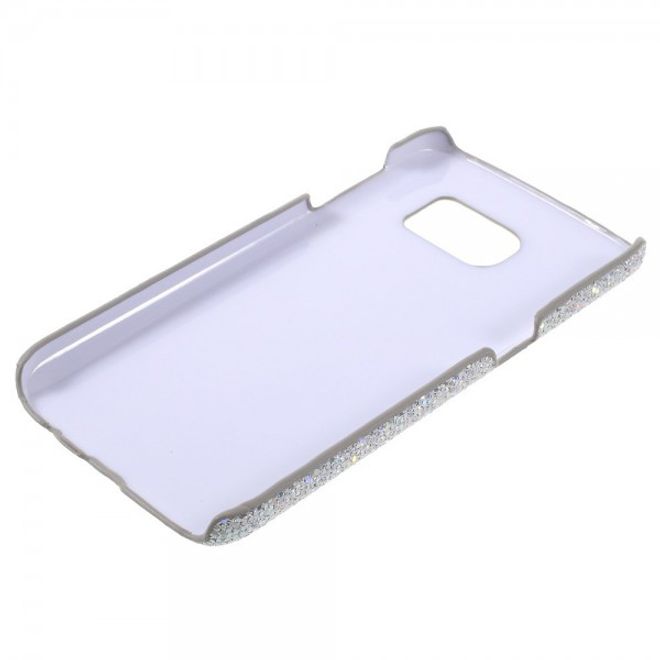 Samsung Galaxy S7 Hart Plastik Case Hülle mit lederartiger und glitzernder Oberfläche - weiss