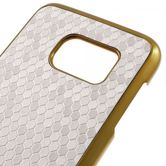 Samsung Galaxy S7 Hart Plastik Case Hülle mit lederartiger Oberfläche und Fussballmuster - weiss