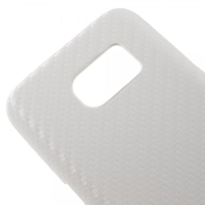 Samsung Galaxy S7 Hart Plastik Case Hülle mit lederartiger Oberfläche und Karbonmuster - weiss
