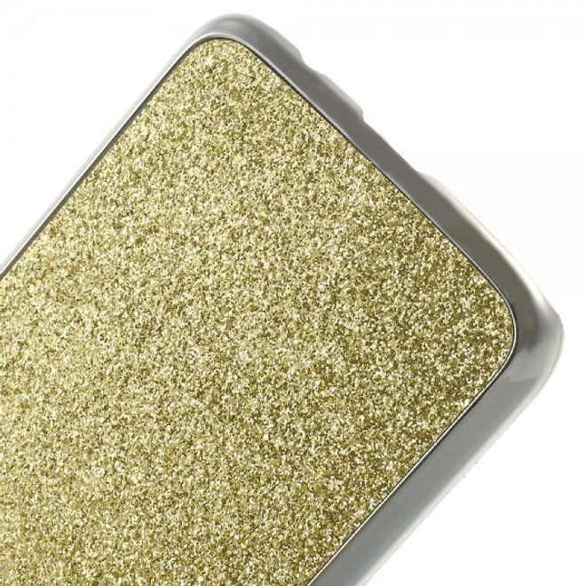 Samsung Galaxy S7 Hart Plastik Case Hülle mit lederartiger Oberfläche und Glitzerstaub - gold