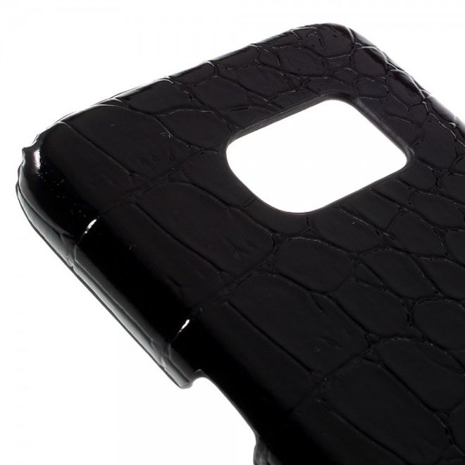 Samsung Galaxy S7 Hart Plastik Case Hülle mit lederartiger Oberfläche und Krokodilmuster - schwarz
