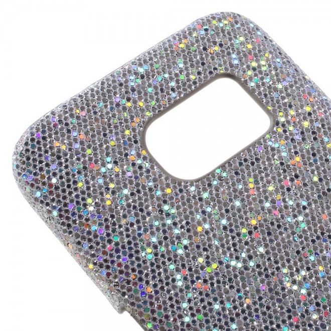 Samsung Galaxy S7 Hart Plastik Case Hülle mit lederartiger und glitzernder Oberfläche - weiss