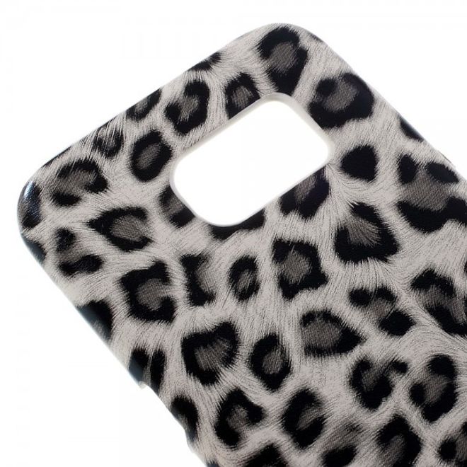 Samsung Galaxy S7 Hart Plastik Case Hülle mit lederartiger Oberfläche und Leopardmuster - weiss
