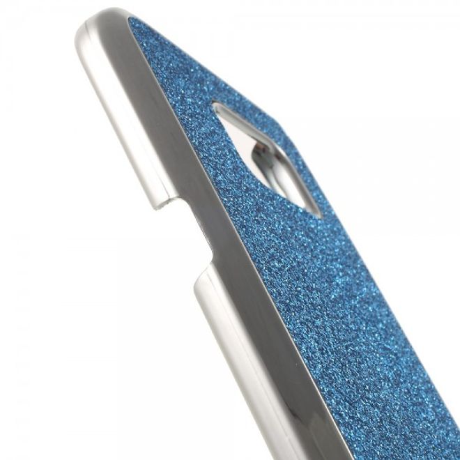 Samsung Galaxy S7 Hart Plastik Case Hülle mit lederartiger Oberfläche und Glitzerstaub - blau