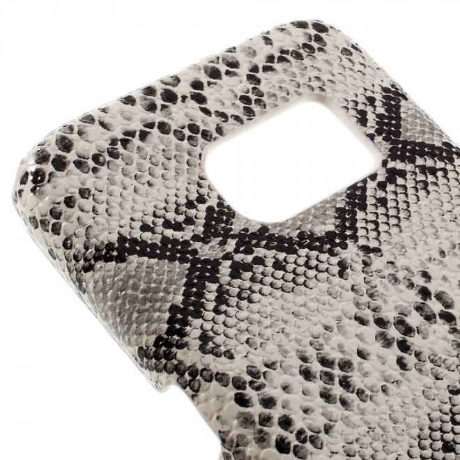 Samsung Galaxy S7 Hart Plastik Case Hülle mit lederartiger Oberfläche und Schlangenmuster - weiss