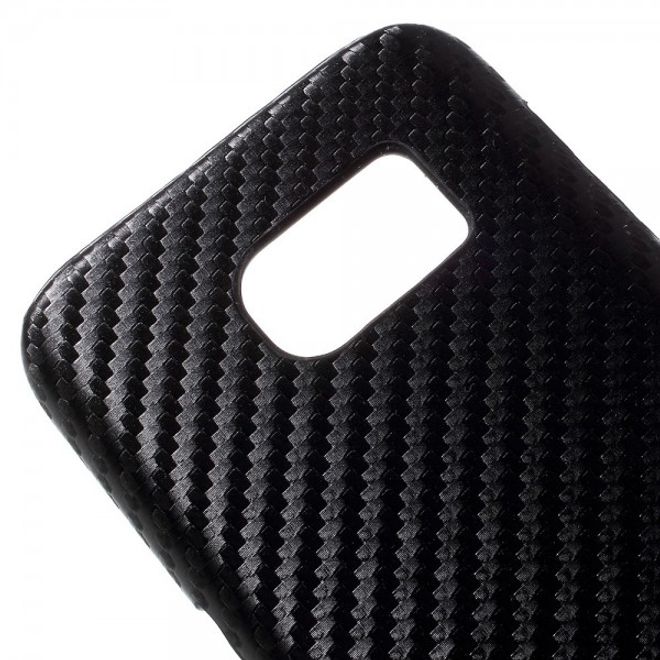 Samsung Galaxy S7 Hart Plastik Case Hülle mit lederartiger Oberfläche und Karbonmuster - schwarz