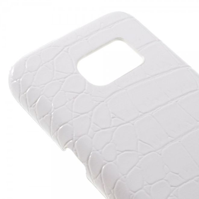 Samsung Galaxy S7 Hart Plastik Case Hülle mit lederartiger Oberfläche und Krokodilmuster - weiss