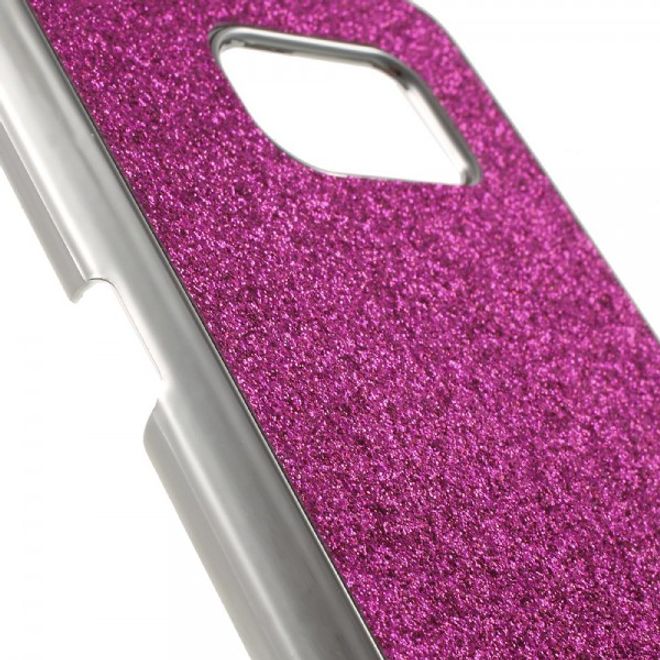 Samsung Galaxy S7 Hart Plastik Case Hülle mit lederartiger Oberfläche und Glitzerstaub - rosa