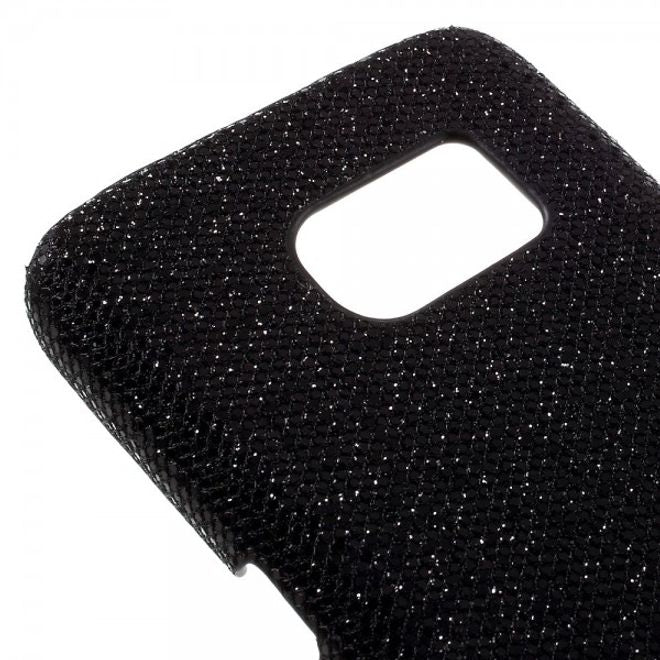 Samsung Galaxy S7 Hart Plastik Case Hülle mit lederartiger und glitzernder Oberfläche - schwarz