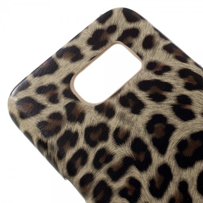 Samsung Galaxy S7 Hart Plastik Case Hülle mit lederartiger Oberfläche und Leopardmuster - braun