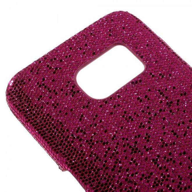 Samsung Galaxy S7 Hart Plastik Case Hülle mit lederartiger und glitzernder Oberfläche - rosa