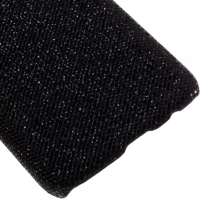 Samsung Galaxy S7 Hart Plastik Case Hülle mit lederartiger und glitzernder Oberfläche - schwarz