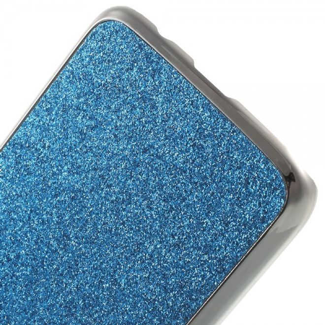 Samsung Galaxy S7 Hart Plastik Case Hülle mit lederartiger Oberfläche und Glitzerstaub - blau