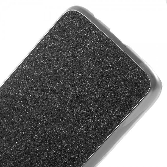 Samsung Galaxy S7 Hart Plastik Case Hülle mit lederartiger Oberfläche und Glitzerstaub - schwarz