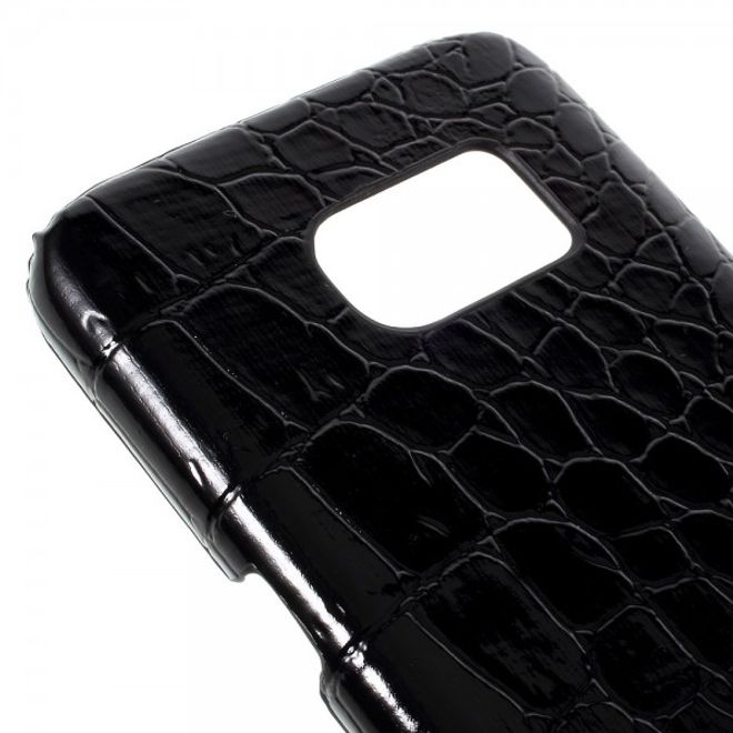 Samsung Galaxy S7 Hart Plastik Case Hülle mit lederartiger Oberfläche und Krokodilmuster - schwarz