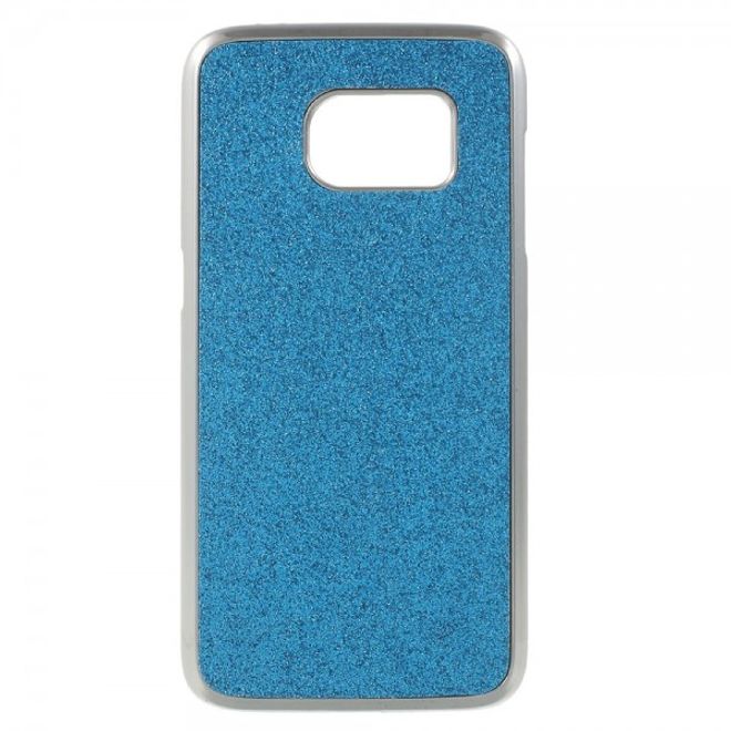 Samsung Galaxy S7 Hart Plastik Case Hülle mit lederartiger Oberfläche und Glitzerstaub - blau