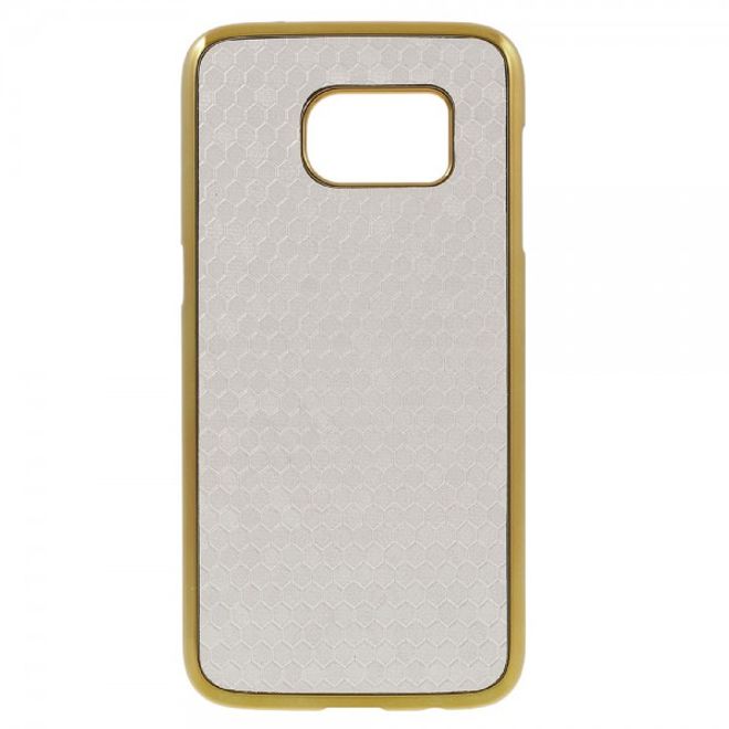 Samsung Galaxy S7 Hart Plastik Case Hülle mit lederartiger Oberfläche und Fussballmuster - weiss