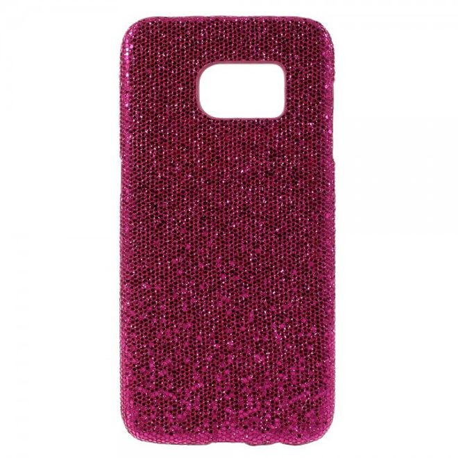 Samsung Galaxy S7 Hart Plastik Case Hülle mit lederartiger und glitzernder Oberfläche - rosa