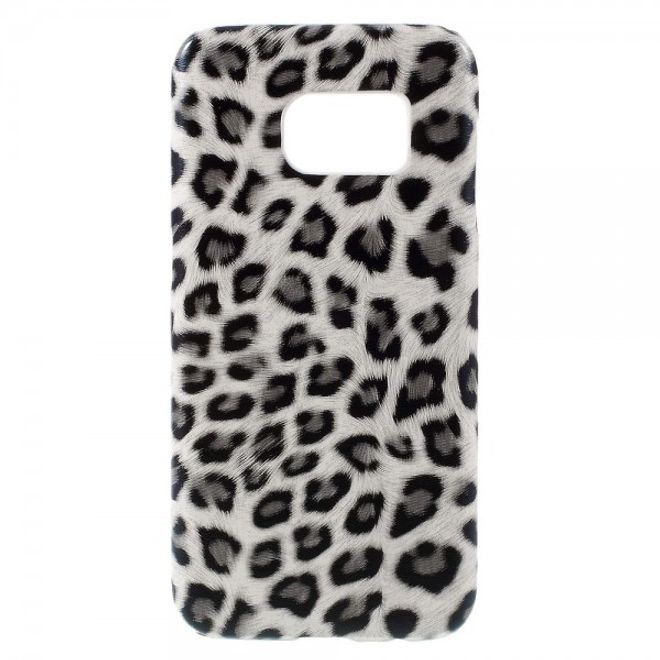 Samsung Galaxy S7 Hart Plastik Case Hülle mit lederartiger Oberfläche und Leopardmuster - weiss