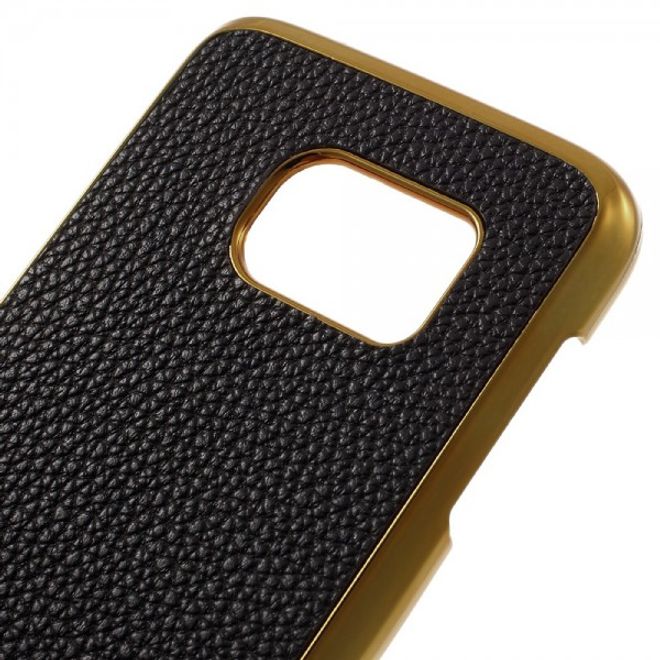 Samsung Galaxy S7 Hart Plastik Case mit lederartiger Oberfläche und Litchitextur - gold/schwarz