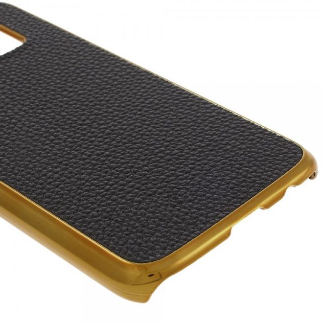Samsung Galaxy S7 Hart Plastik Case mit lederartiger Oberfläche und Litchitextur - gold/schwarz