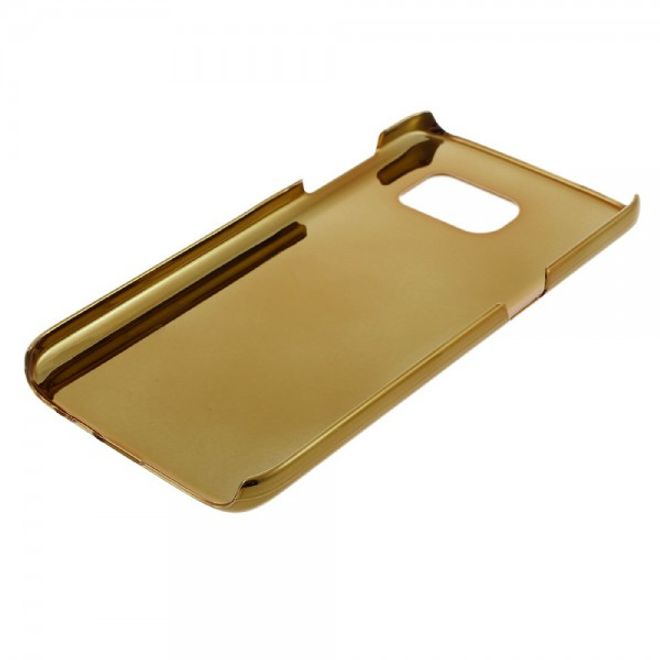 Samsung Galaxy S7 Hart Plastik Case mit lederartiger Oberfläche und Litchitextur - gold/schwarz