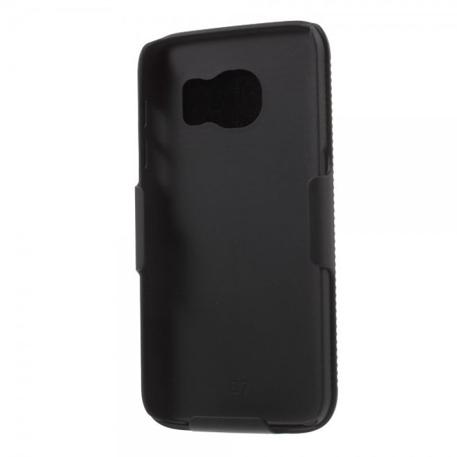 Samsung Galaxy S7 Hart Plastik Case mit Linienmuster und Gurthalterung - schwarz